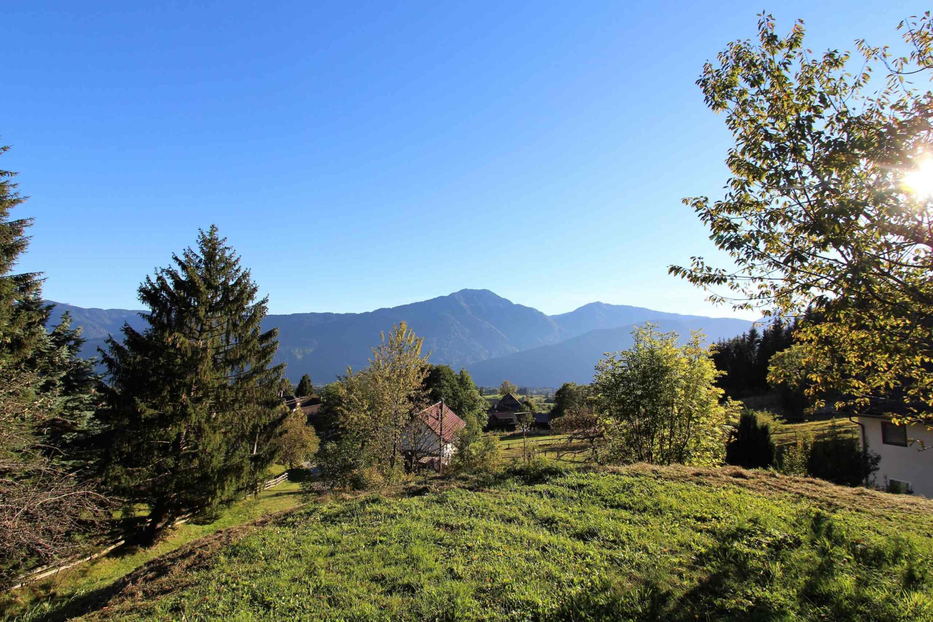 Panoramic view from the property over the valley towards the Carinthian mountains