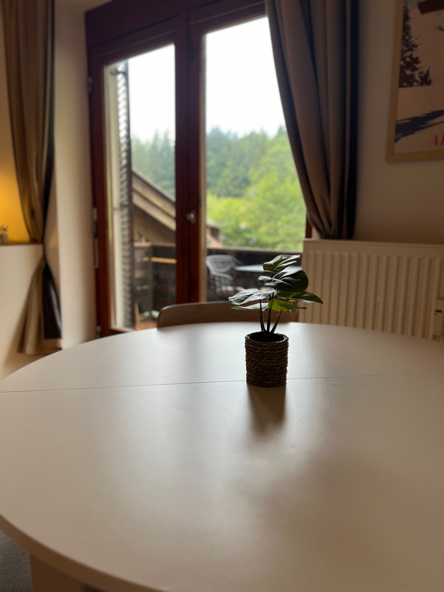 Dining table by the balcony door
